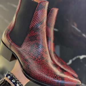Bota piel grabado vibora rojo